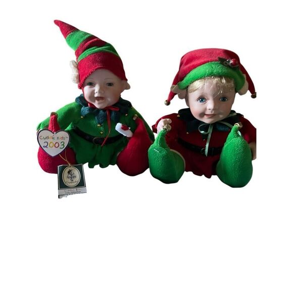 New Geppeddo Cuddle Kids Jolly Johnathon Porcelain Face Elf Baby Plush Doll - Picture 1 of 13